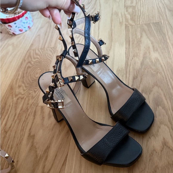 Valentino Black and Gold Studded Heels